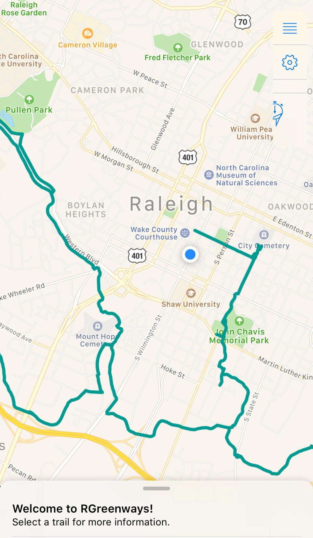 Raleigh's greenways twist through the city like a kudzu vine. A map is essential, and this Rgreenways app fits neatly in a pocket.