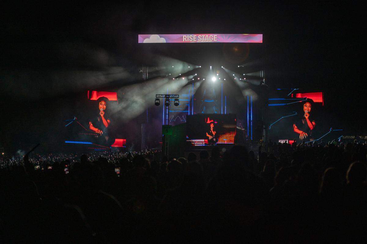 Nicki Minaj performs at the second night of Dreamville Festival in Raleigh, N.C. on Sunday, April 7, 2024.