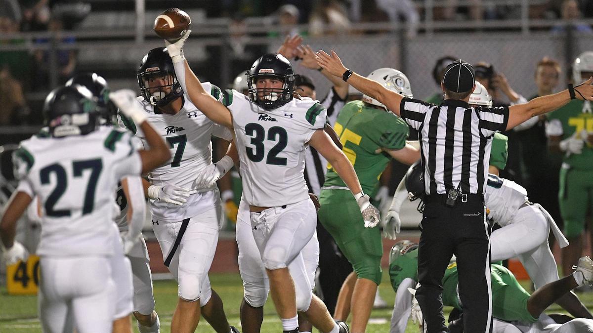 Leesville Road’s Christian Shaw (32) reacts after recovering the ball against Cardinal Gibbons during the first half. The Cardinal Gibbons Crusaders and the Leesville Road Pride met in a conference football game in Raleigh, N.C. on October 27, 2023.