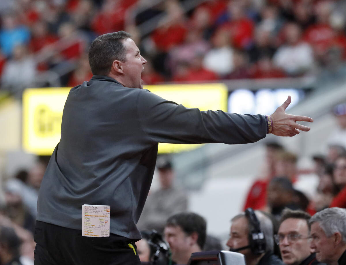 N.C. State head coach Will Wade pumps up the crowd during the second half of the Wolfpack’s 82-73 win over Virginia Tech on Saturday, Feb. 7, 2026 at Lenovo Center in Raleigh, N.C. 