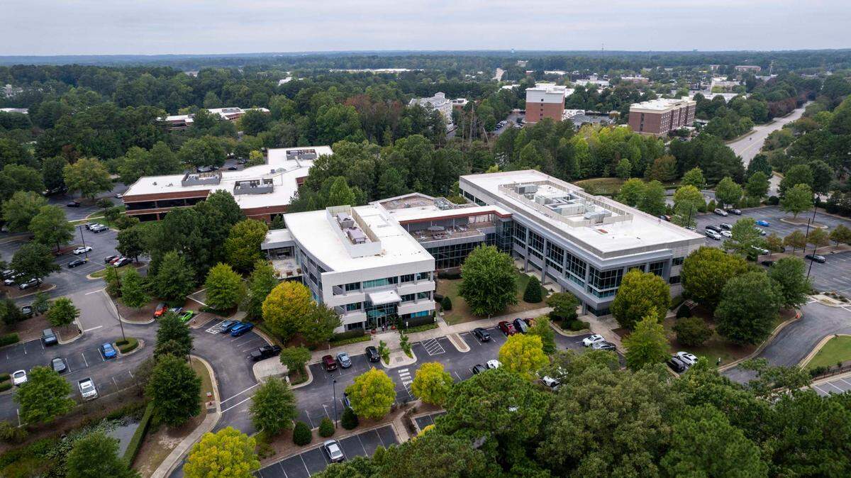An aerial view of Epic Games headquarters in Cary on Monday, Sept. 23, 2024.