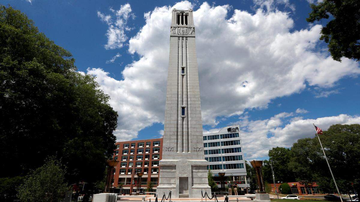 N.C. State’s Memorial Belltower in Raleigh, N.C., seen Thursday, May 13, 2021.