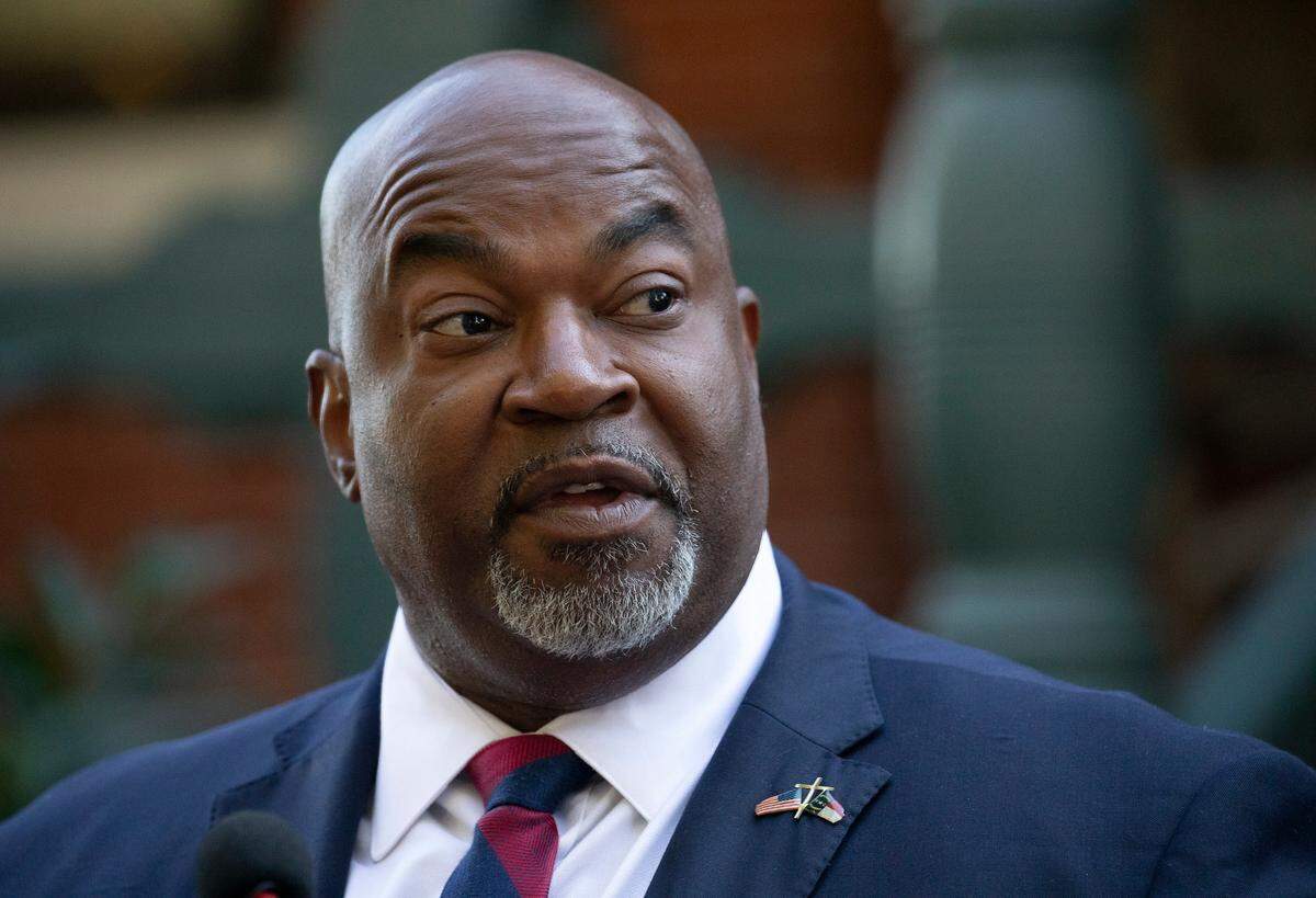 North Carolina Lt. Gov. Mark Robinson, the Republican nominee for governor, speaks during a press conference on Tuesday, Oct. 15, 2024, in Raleigh, N.C.