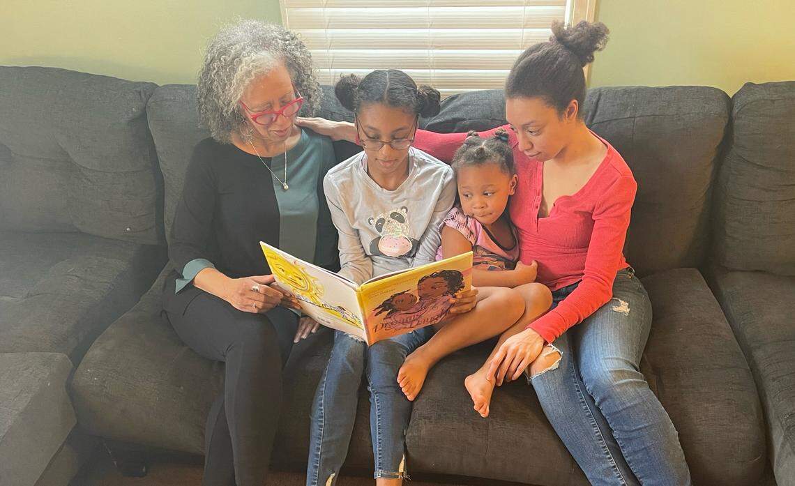 From left to right: Carole Boston Weatherford, her granddaughter Jordin, her granddaughter Cara, her daughter Caresse Mitchell.