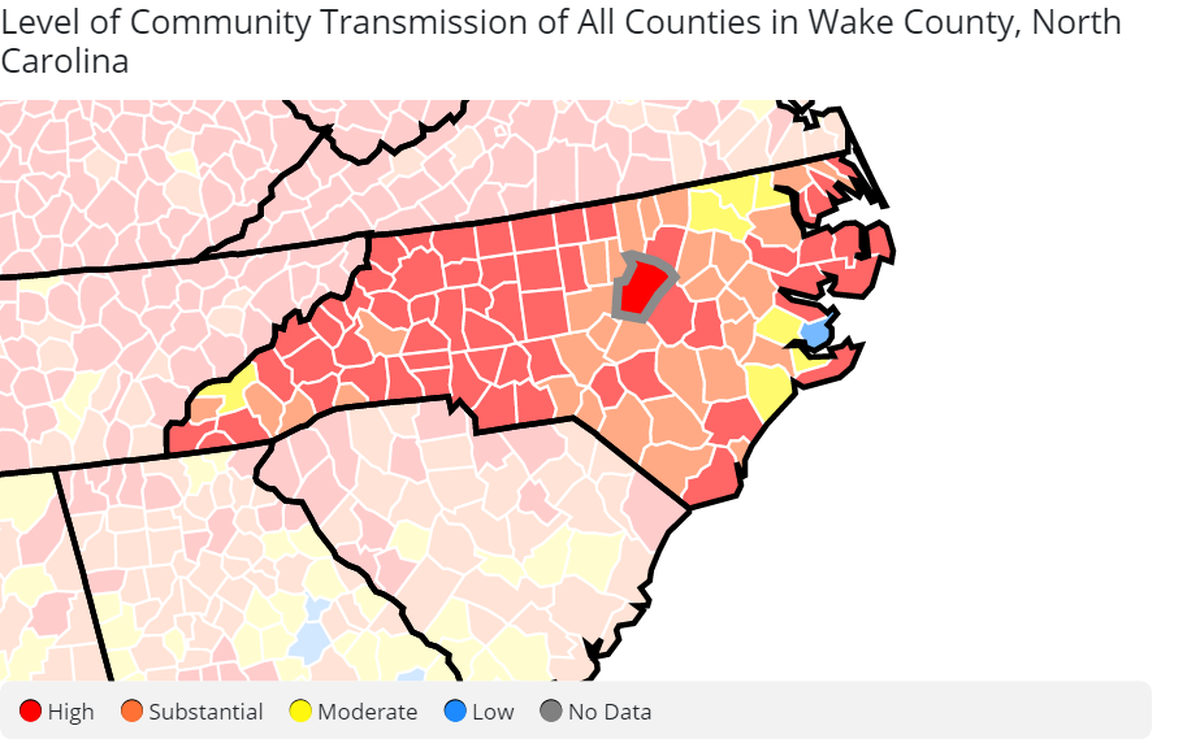 Here is a look at the level of COVID-19 transmission in Wake County and North Carolina as of Nov. 18, 2021, according to the Centers for Disease Control and Prevention.