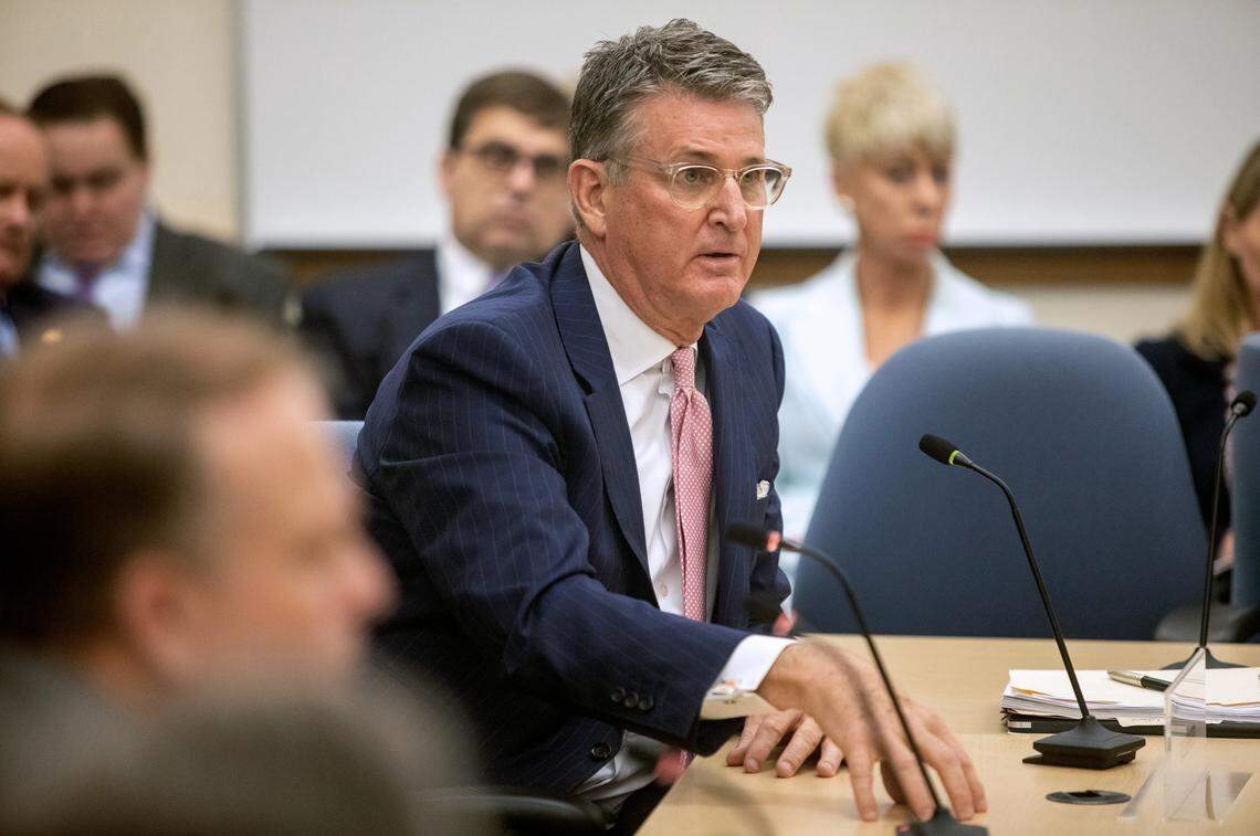 Vern Davenport, chairman of the ECU board of trustees, answers questions before a UNC System committee voted to take no action Wednesday, Feb. 5, 2020 against two East Carolina University trustees who tried to get involved in ECU’s student government election. The vote came after much discussion of the deep divisions on the ECU trustee board, The full UNC Board of Governors will discuss the issue at its meeting Friday.