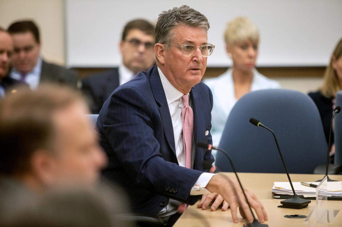 Vern Davenport, chairman of the ECU board of trustees, answers questions before a UNC System committee voted to take no action Wednesday, Feb. 5, 2020 against two East Carolina University trustees who tried to get involved in ECU’s student government election. The vote came after much discussion of the deep divisions on the ECU trustee board, The full UNC Board of Governors will discuss the issue at its meeting Friday.