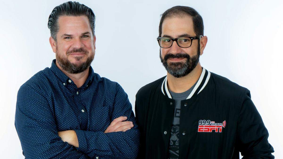 Joe Giglio, left, and Joe Ovies hosted “The O.G.” afternoon show on WCMC-99.9.