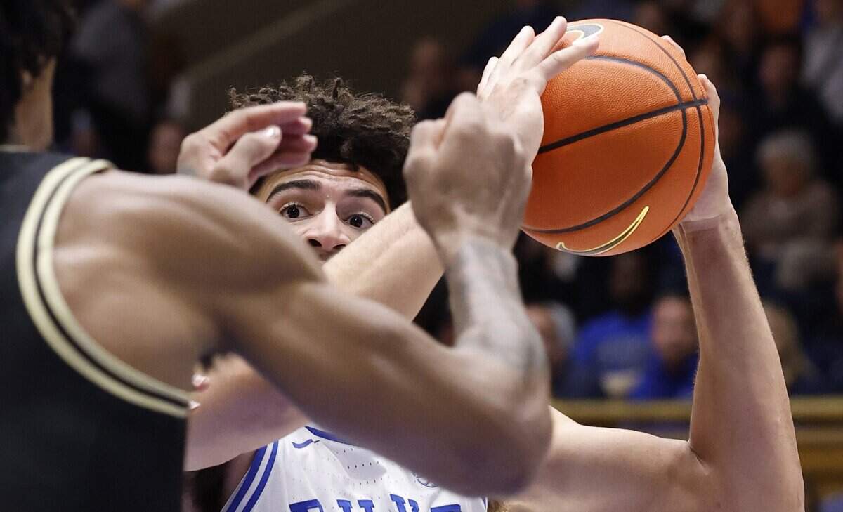 Duke’s Cameron Boozer (12) drives to the basket during the first half of Duke’s game against Wake Forest at Cameron Indoor Stadium in Durham, N.C., Saturday, Jan. 24, 2026.