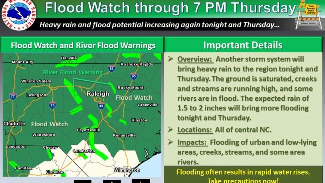 Flood watch for NC, central SC as more rain heads east | Raleigh News ...