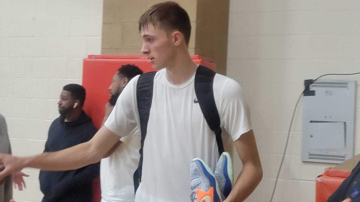Maine United forward Cooper Flagg faced off against fellow top recruit Cameron Boozer of Nightrydas on Wednesday at Riverview Athletics Center