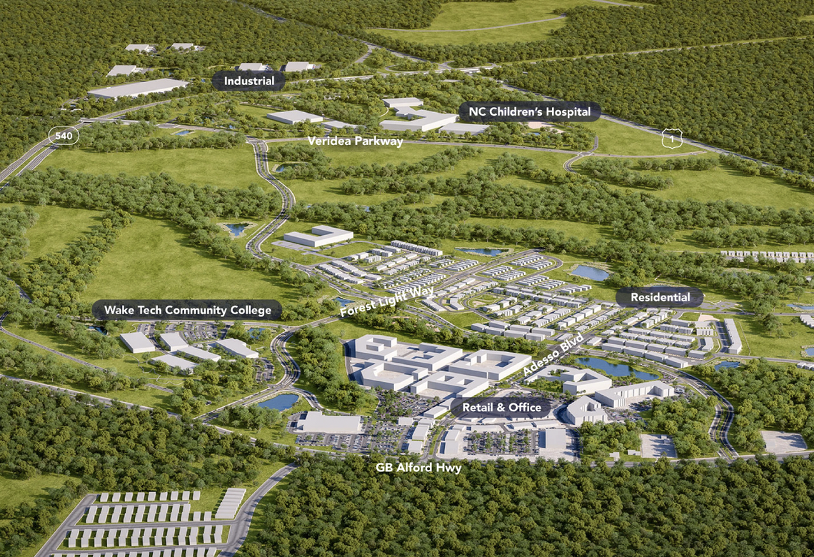 An aerial rendering of Veridea, a $3 billion “mini city” that’s being built out over the next decade into a full mixed-use district.