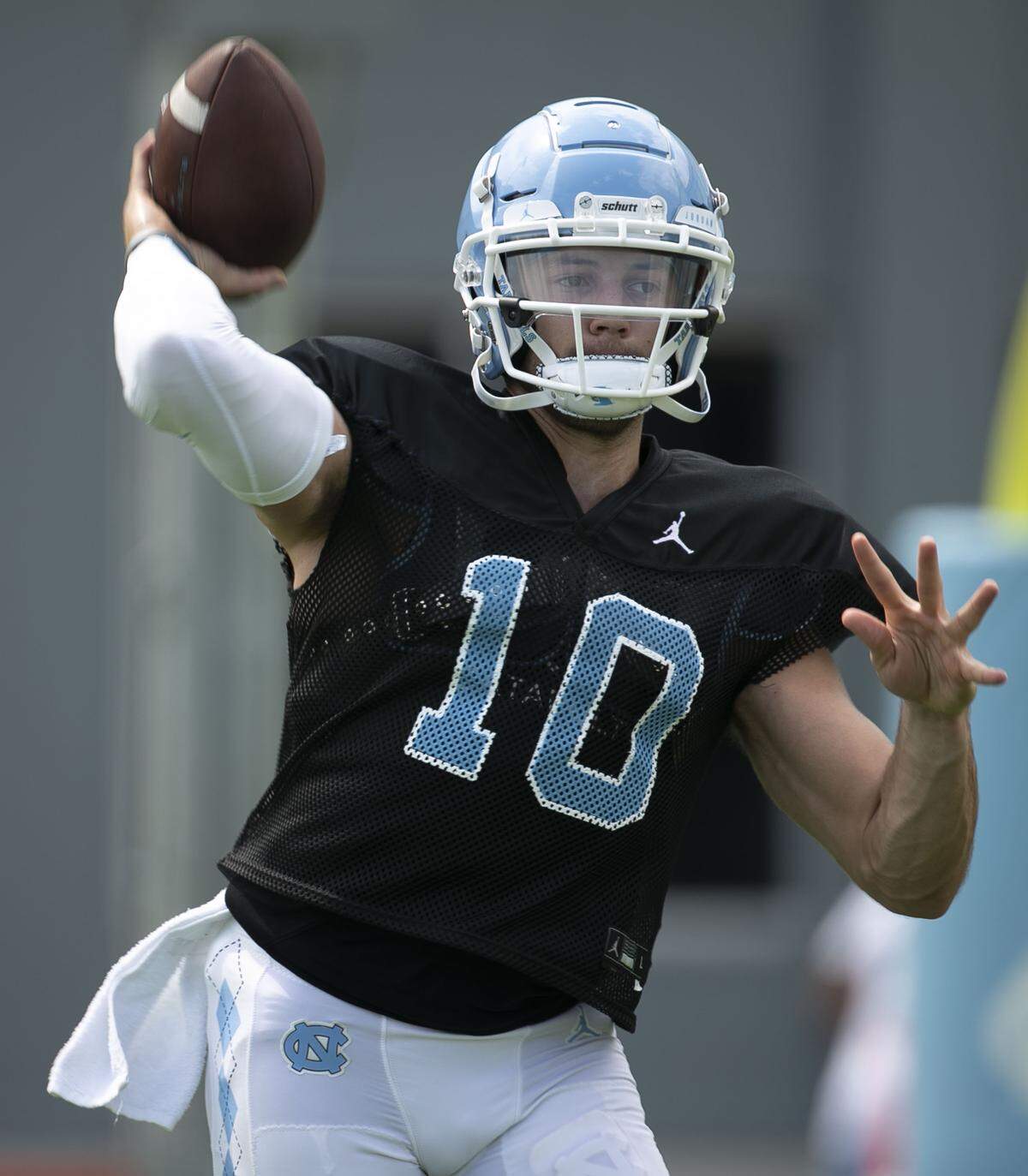North Carolina quarterback Jace Ruder (10) works out during the Tar Heels’ practice on Tuesday, August 6, 2019 at the Football Practice Facility in Chapel Hill, N.C.