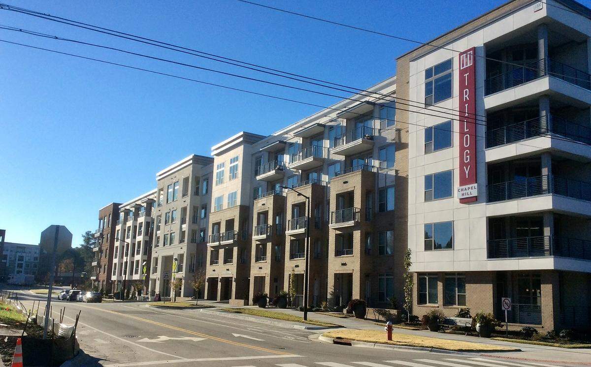 Trilogy Chapel Hill is now leasing apartments in Chapel Hill’s Blue Hill District. The project replaced a vacant Crown Honda-Volvo dealership that closed after many decades at that location.