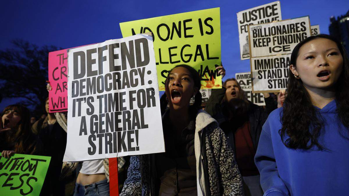 Nyusha Dawkins, a freshman at N.C. State and hundreds of others rallied and marched in downtown Raleigh Tuesday night, Oct. 18, 2025, to protest Border Patrol agents making raids and arrests in the Triangle.