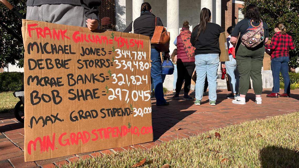 UNCG students and faculty rallied against an ongoing “academic portfolio review” Thursday, Nov. 16, 2023.