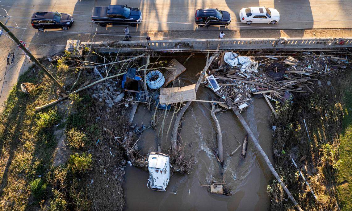 A scene from Biltmore Village in Asheville on Wednesday October 2, 2204. The area received extensive damage from flooding of the Swannanoa River after the remnants of Hurricane Helene caused torrential rainfall in western North Carolina.