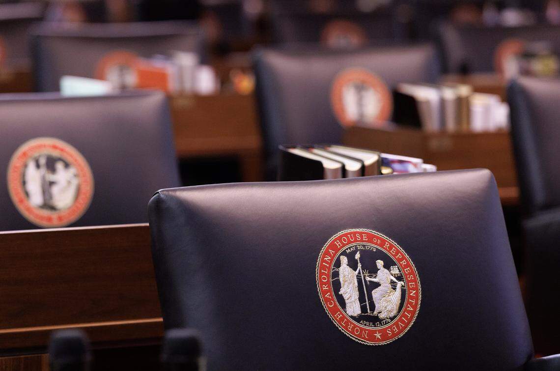 Chairs are seen prior to a session in the House chamber of the Legislative Building on Wednesday, May 21, 2025, in Raleigh, N.C.