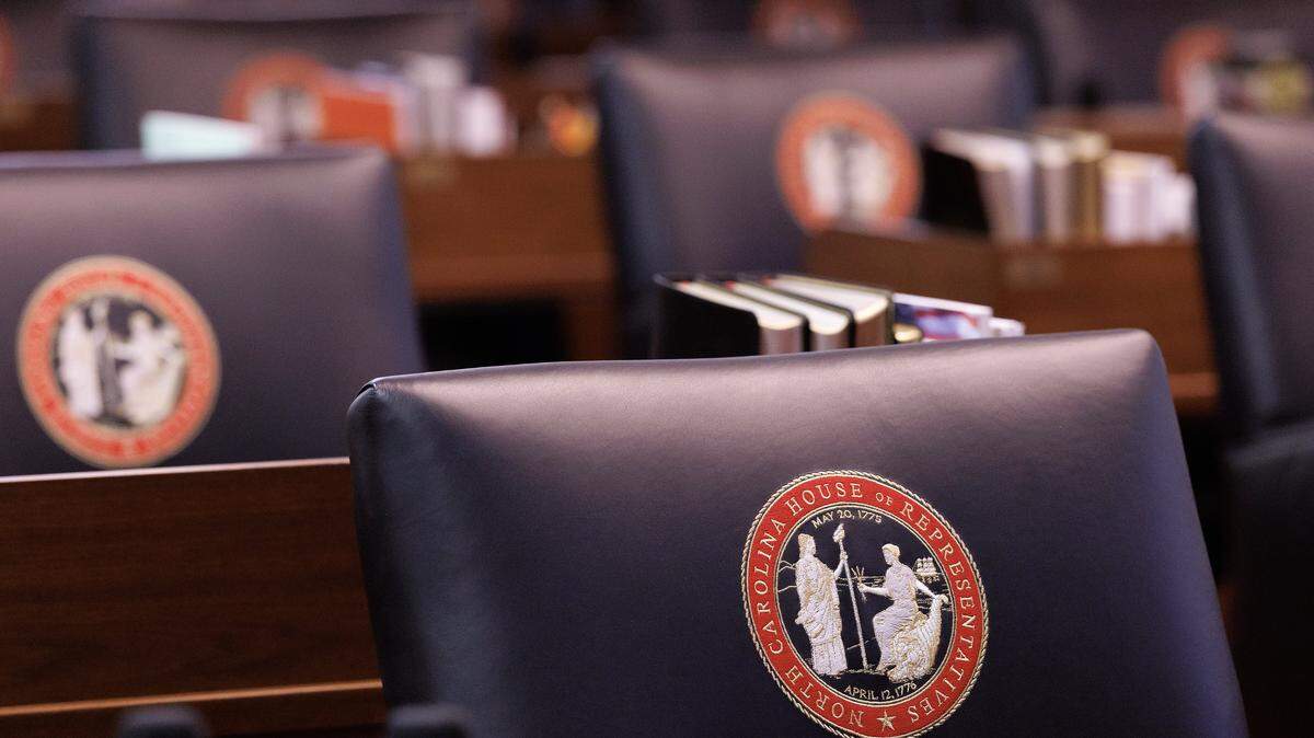 Chairs are seen prior to a session in the House chamber of the Legislative Building on May 21, 2025, in Raleigh.