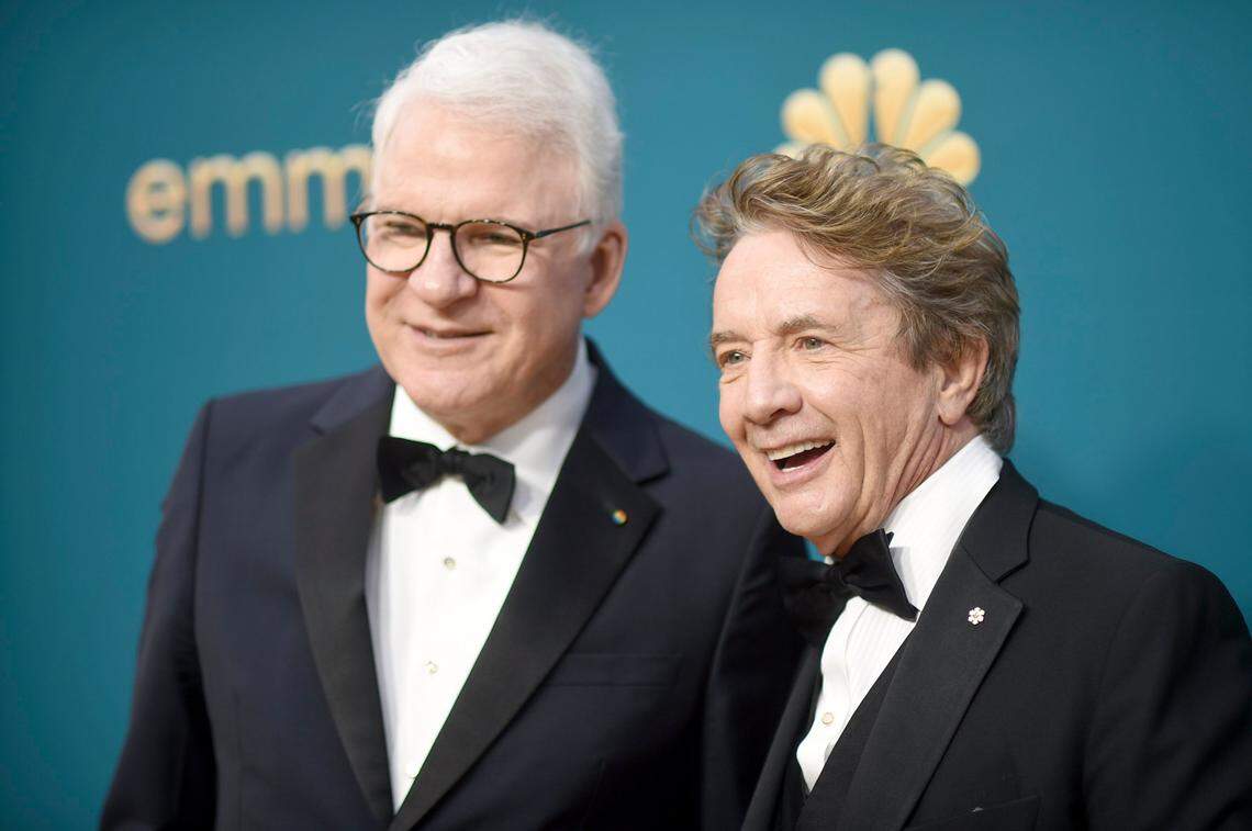 Steve Martin, left, and Martin Short, stars of Hulu’s “Only Murders in the Building,” will bring their comedy act to the Durham Performing Arts Center.