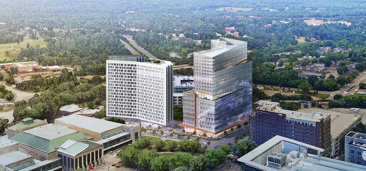 The Salisbury Square housing and office tower complex in downtown Raleigh will be constructed next to the Duke Energy Center for the Performing Arts over the next few years by Dominion Realty Partners.