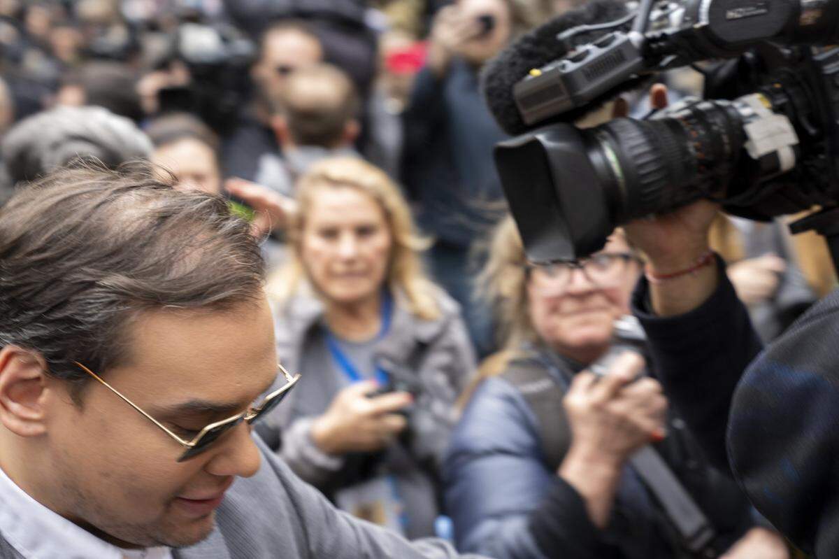 Rep. George Santos (R-NY) is surrounded by media outside the Manhattan Criminal Courthouse in New York City on Tuesday, April 4, 2023.