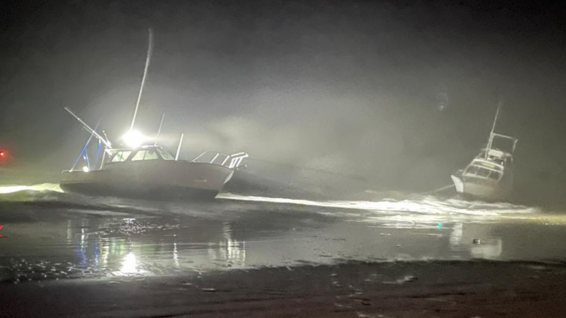 Two fishing vessels ran aground at Cape Hatteras National Seashore late Feb. 2, and investigators suspect they collided before it happened.