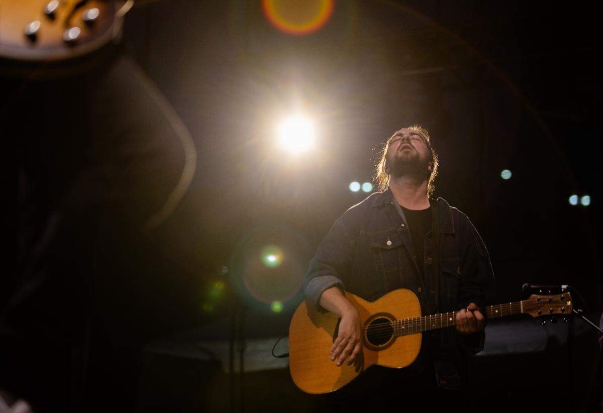 Noah Kahan performs his “Stick Season Tour” in front of a sellout crowd at Red Hat Amphitheater in Raleigh, N.C. on Wednesday, June 14, 2023.