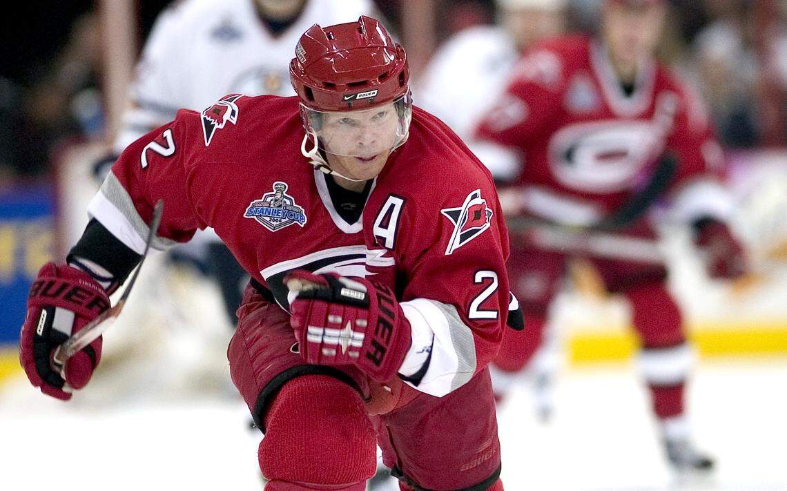 Carolina Hurricanes defenseman Glen Wesley skates up the ice during the third period of play in the Stanley Cup finals on June 5, 2006.