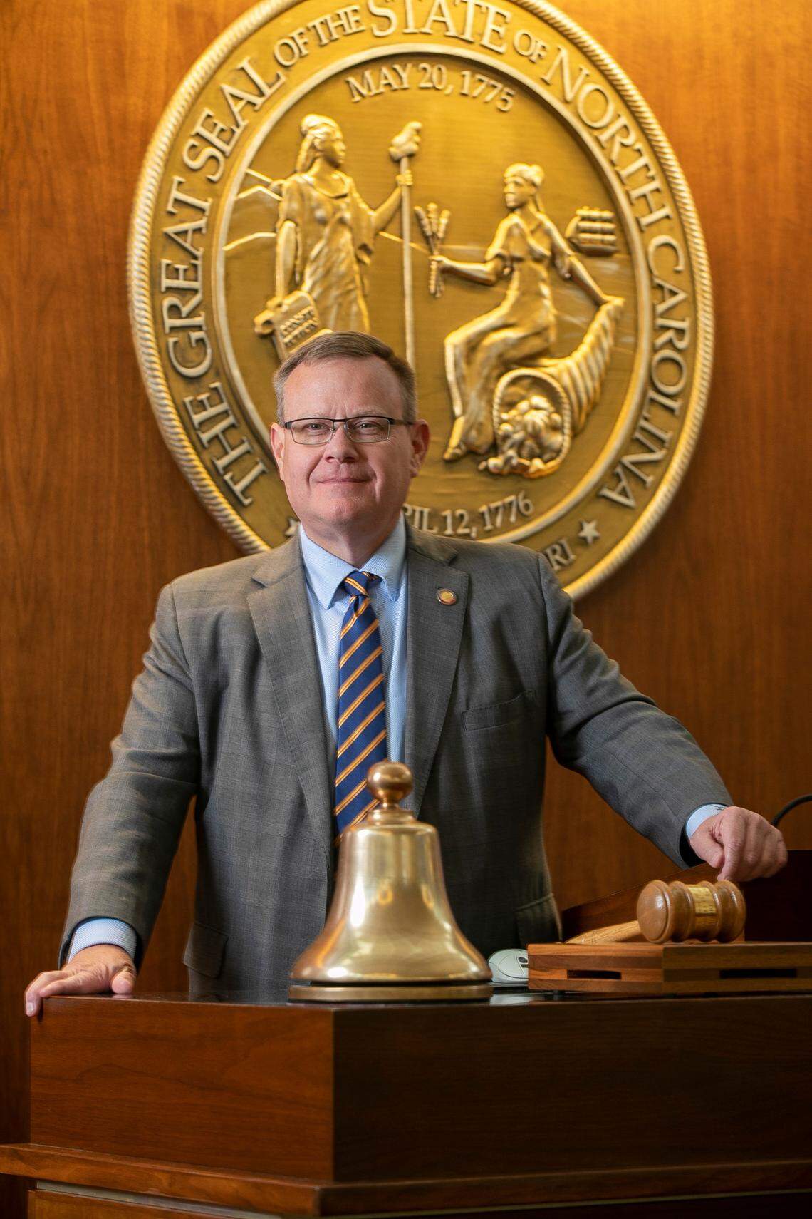 House Speaker Tim Moore photographed in the dais of the House Chamber at the North Carolina General Assembly on Wednesday, September 21, 2022 in Raleigh, N.C.