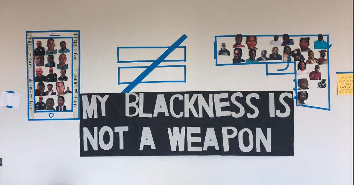 Gracie Staser, a student at Apex High School, made this mural for an art project.  The mural was taken down by another student, sparking a viral discussion and a message from the principal.