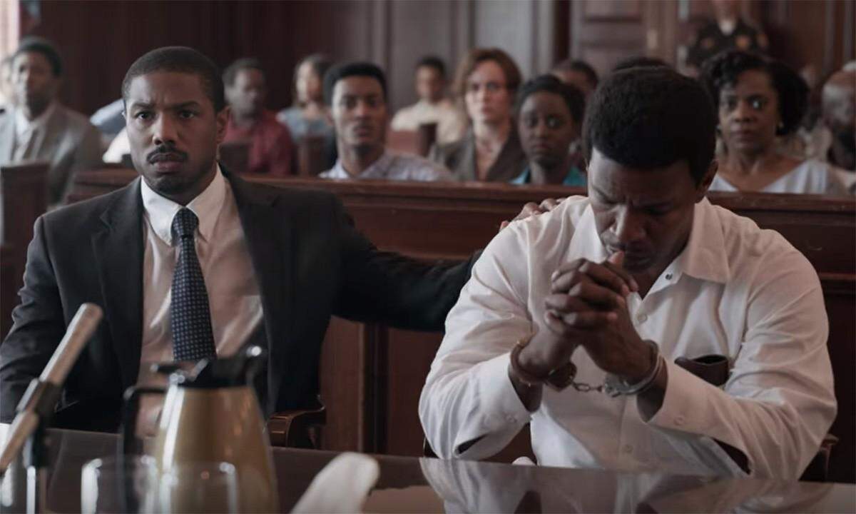 Michael B. Jordan, left, and Jamie Foxx star in “Just Mercy” about a lawyer who hopes to free a wrongfully convicted man from death row.