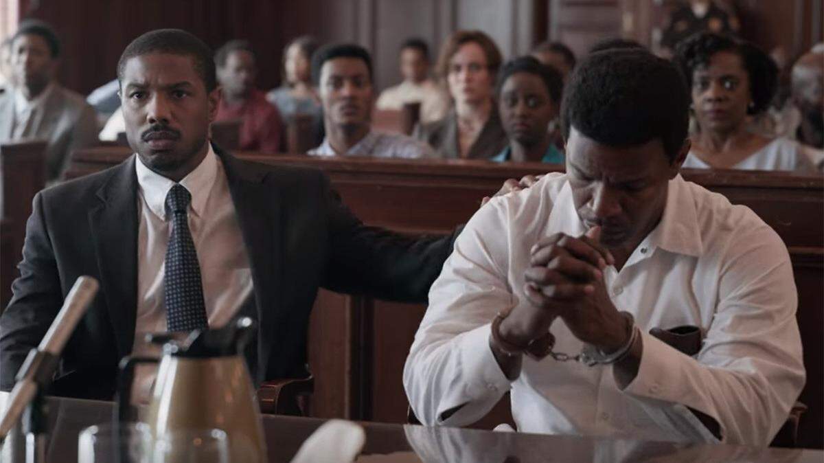 Michael B. Jordan, left, and Jamie Foxx star in “Just Mercy” about a lawyer who hopes to free a wrongfully convicted man from death row.