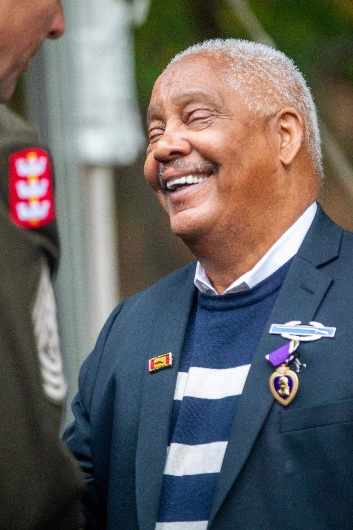 John Spencer Jr., a Vietnam War veteran was granted full federal veteran status with full health care benefits. He received a Purple Heart, combat infantryman badge and a Vietnam Gallantry Cross doing a ceremony at UNC-Chapel Hill Thursday, Nov. 4, 2021. A professor and students with the UNC School of Law’s Military and Veterans Law Clinic helped restore the veteran status and benefits Spencer deserved.