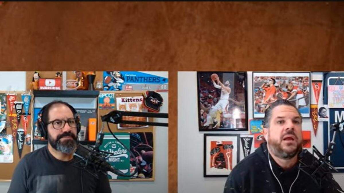 Joe Ovies, left, and Joe Giglio host the “Ovies + Giglio” sports talk show, available via podcast or YouTube.