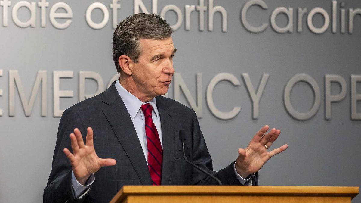 Gov. Roy Cooper speaks during a briefing on North Carolinaís coronavirus pandemic response Wednesday, Aug. 4, 2021 at the NC Emergency Operations Center in Raleigh.
