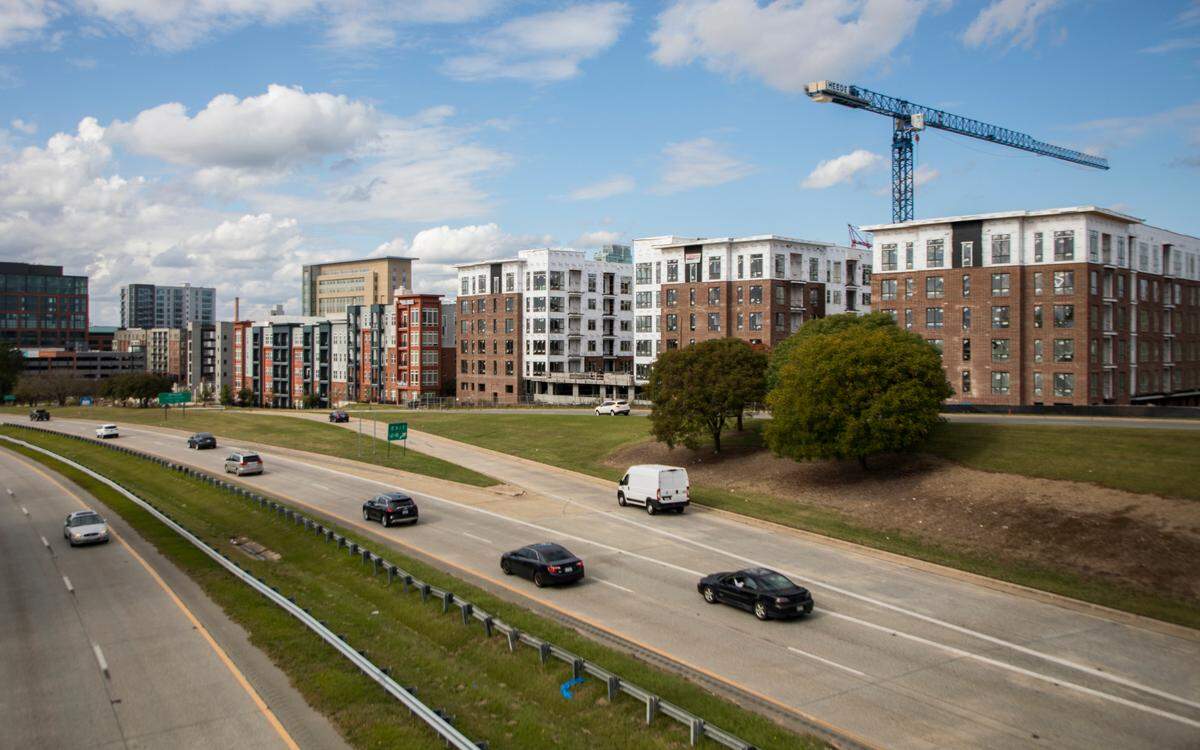 Construction of The Ramsey apartment complex on Pettigrew Street in Durham, N.C. can be seen on Friday, Oct. 29, 2021 from above N.C. Highway 147.