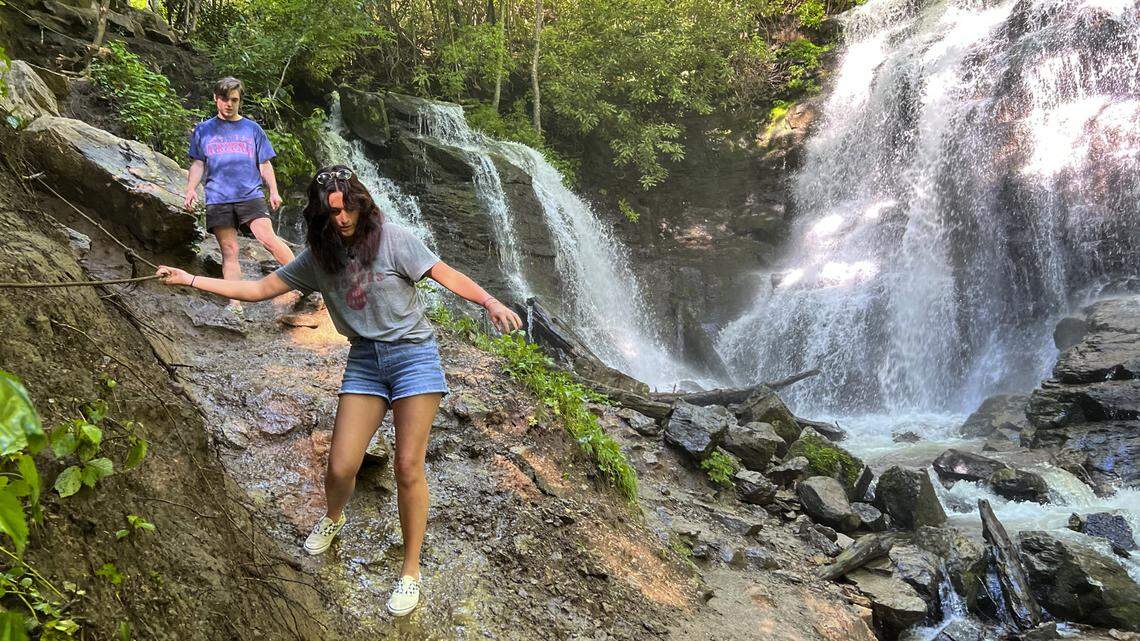 Soco Falls is a short hike from U.S. 19 in Soco Gap on the Qualla Boundary.