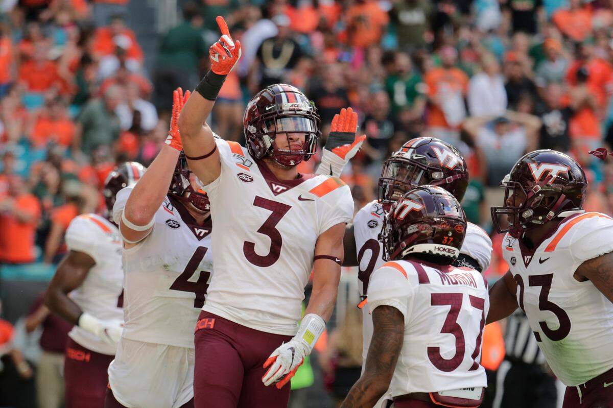 Virginia Tech defensive back Caleb Farley (3) announced Wednesday, July 29, 2020, he will not play for the Hokies if there is a season, becoming the most notable major-college football player to opt out because of concerns about the coronavirus.