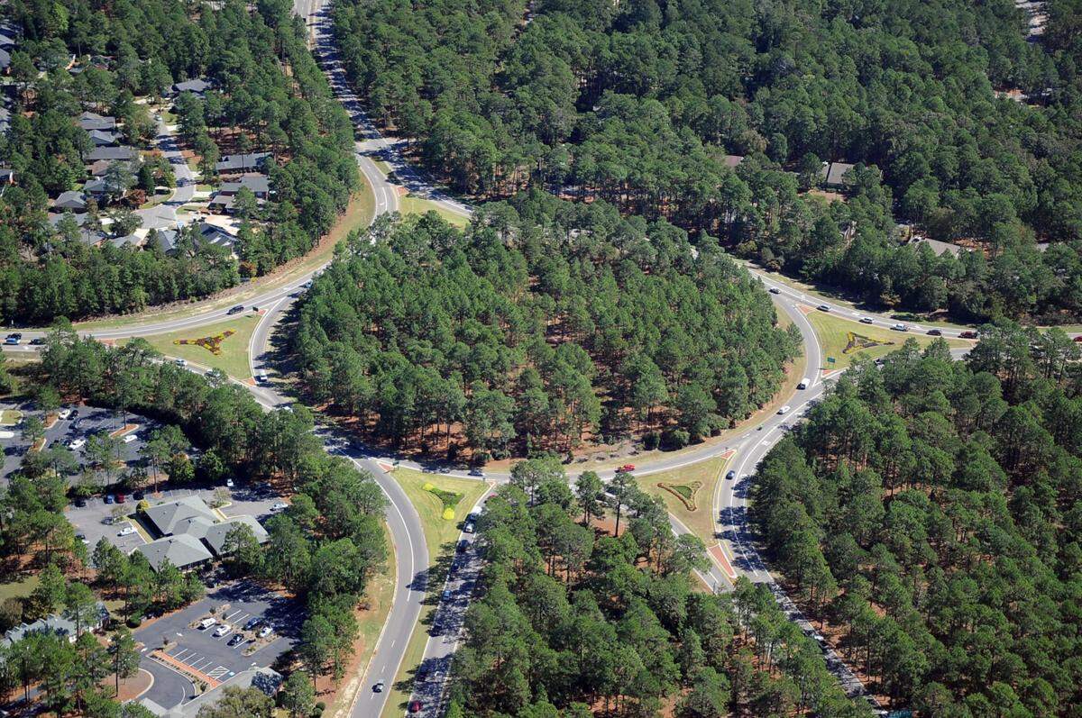 Five roads meet at the Pinehurst Traffic Circle, which the N.C. Department of Transportation has proposed to change because of traffic backups and crashes.
