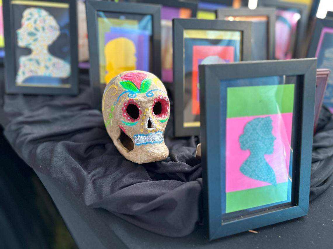 More than 100 students at Longleaf School of the Arts in Raleigh constructed this ofrenda for Helene victims