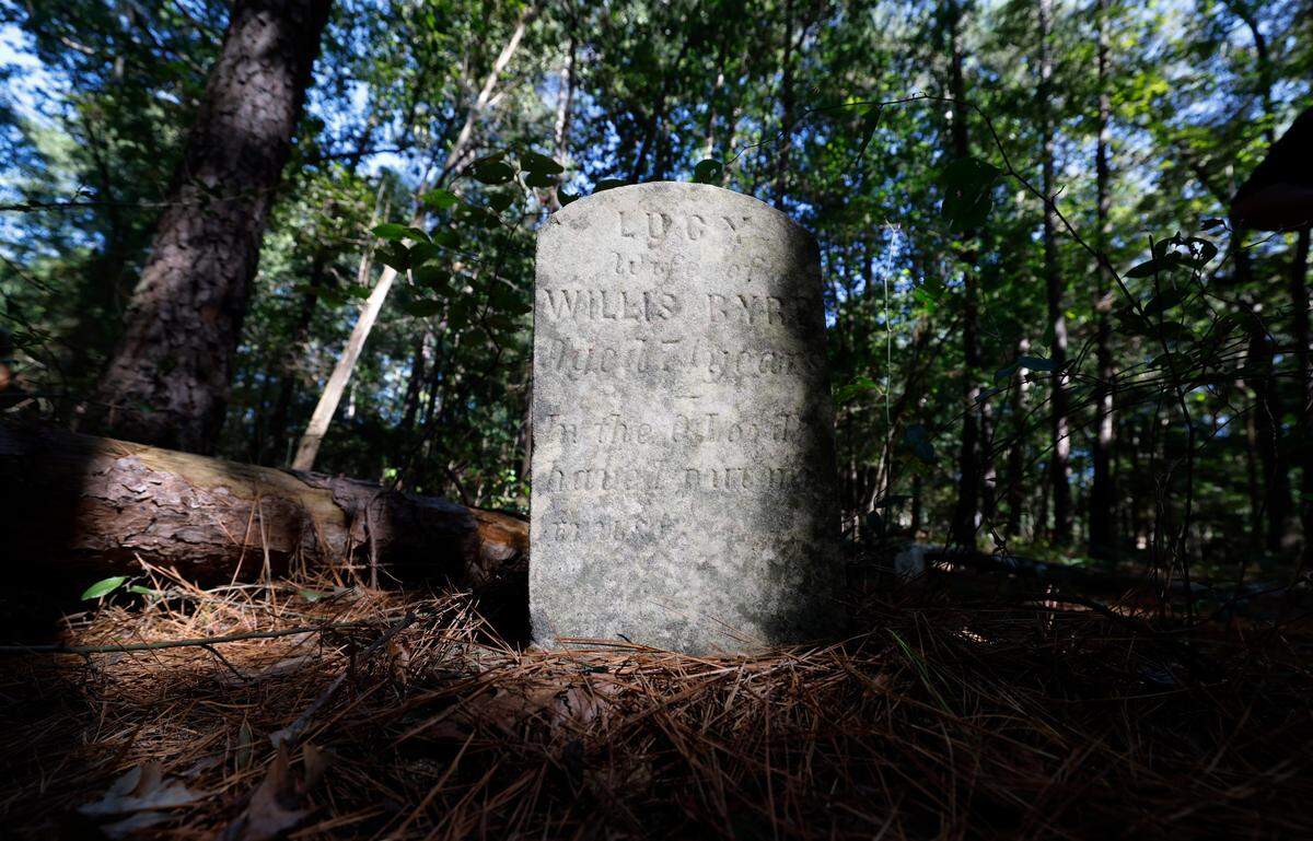 One of gravestones that remain at Byrd Chapel Cemetery off New Elam Church Rd. in Moncure, N.C., Photographed Friday, Sept. 15, 2023.