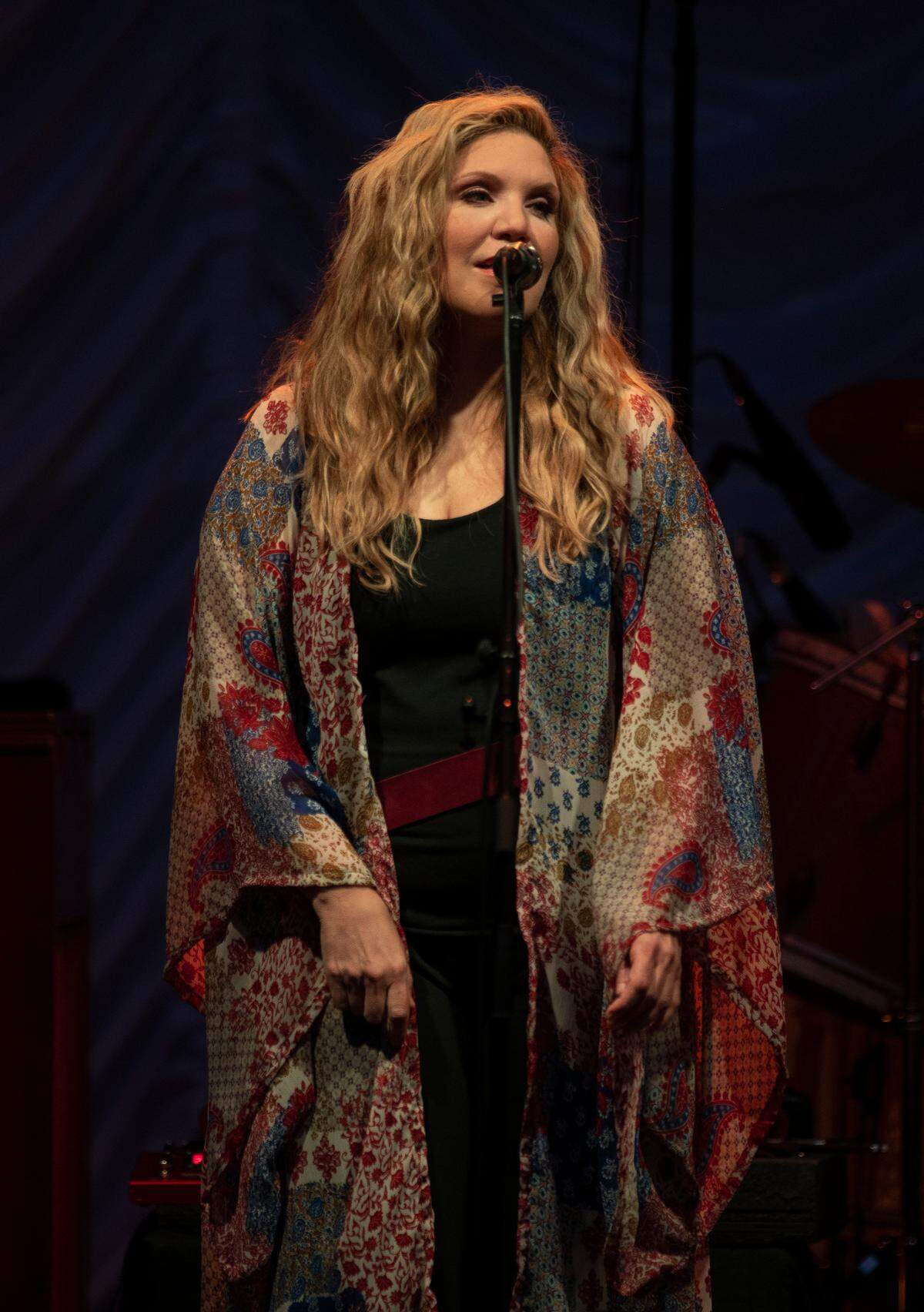 Alison Krauss in concert with Robert Plant on their “Raise the Roof Tour” Tuesday night, June 14, at Cary, N.C.’s Koka Booth Amphitheatre.