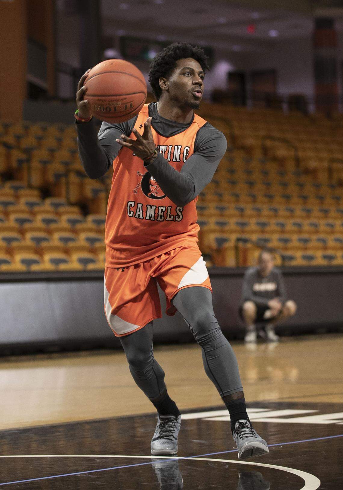 Campbell’s Chris Clemons runs the offense during practice on Thursday, February 28, 2019 in Buies Creek, N.C.