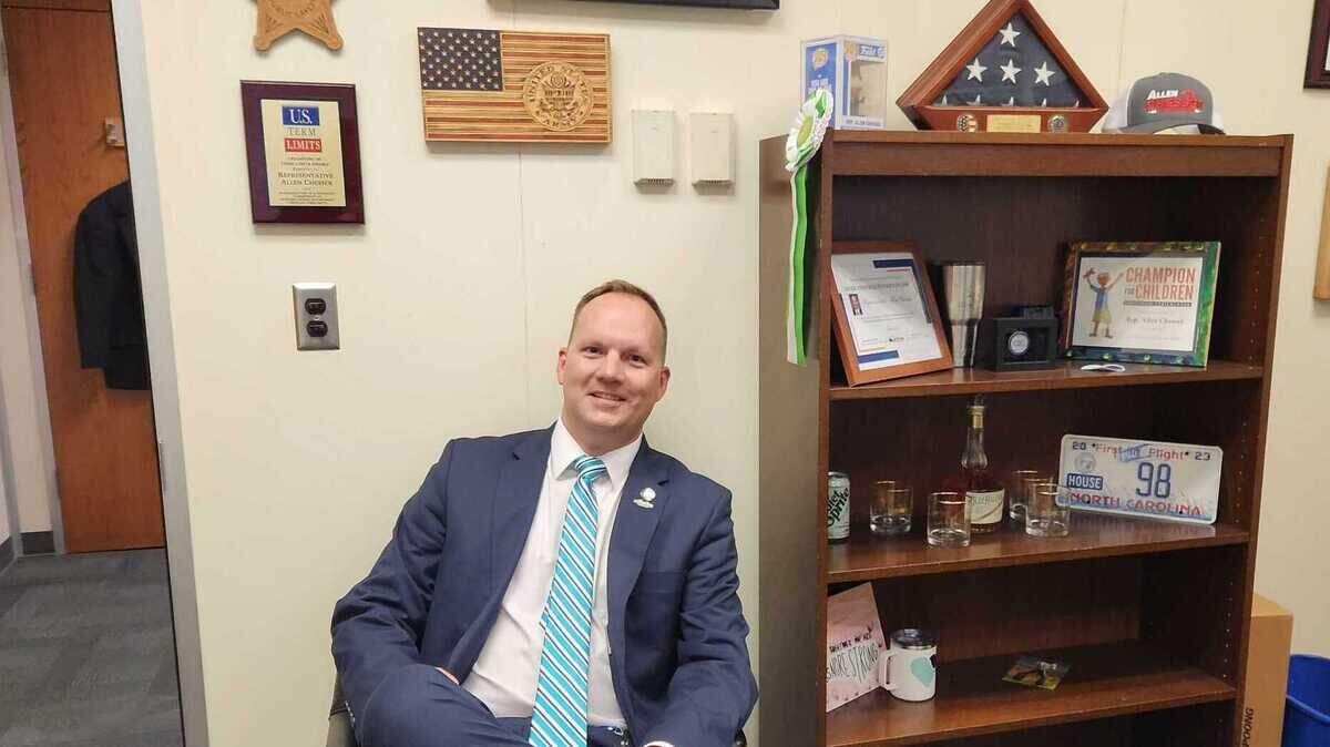 N.C. Rep. Allen Chesser, a Nash County Republican, photographed in his legislative office on Thursday, June 5, 2025, after recording the Under the Dome podcast.