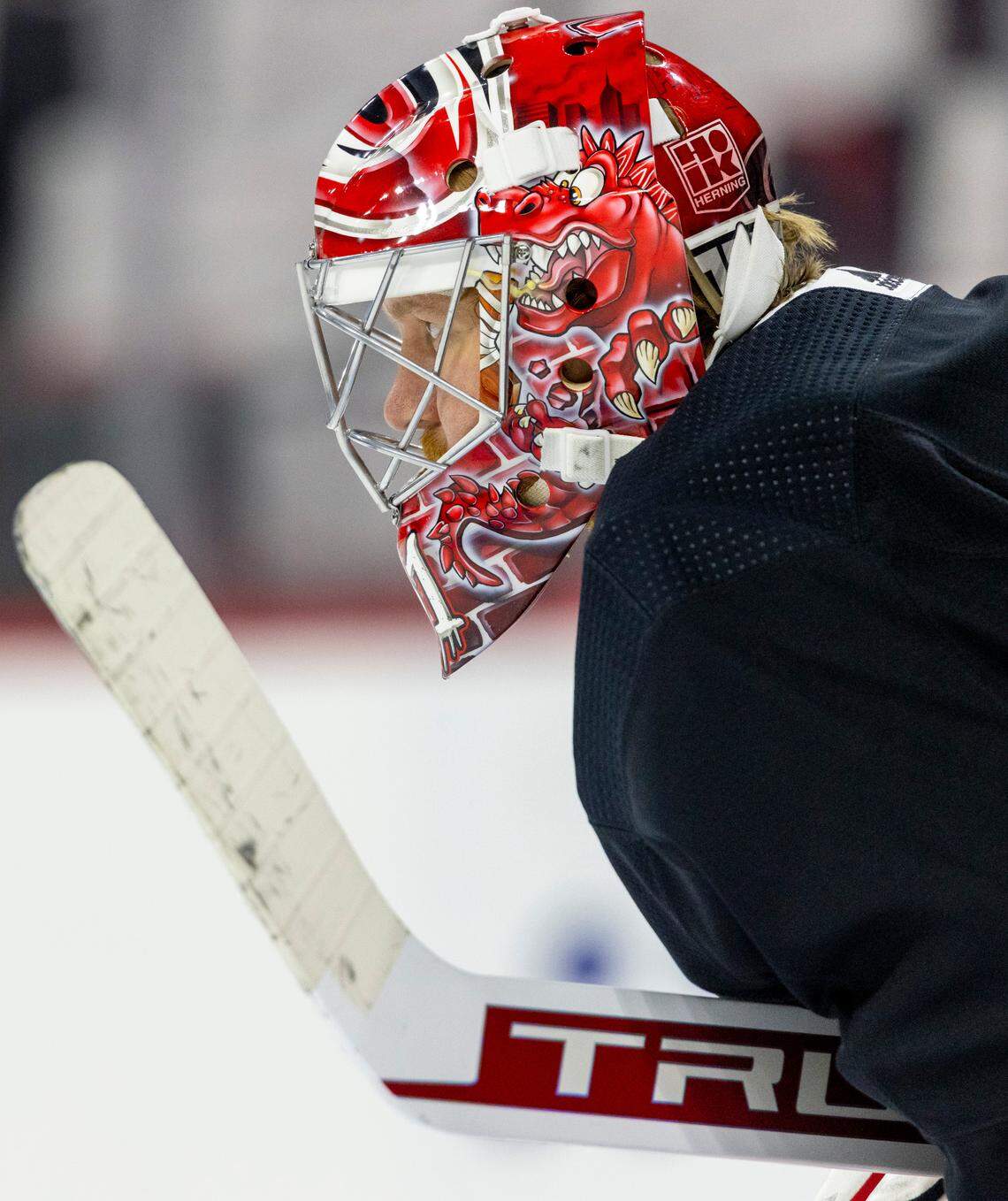 Carolina Hurricanes goalie Frederik Andersen (31) during practice on Wednesday, May 17, 2023 at PNC Arena in Raleigh, N.C.