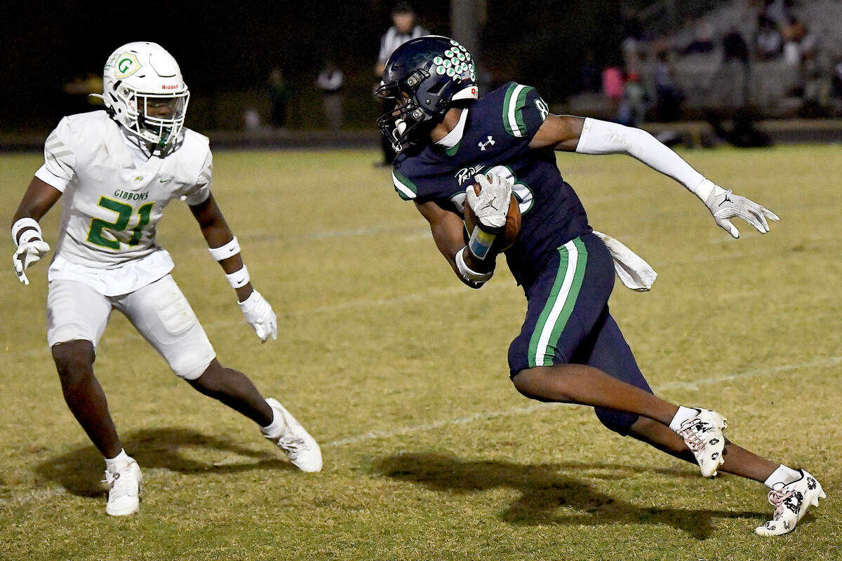 Leesville Road wide receiver Devin Goldston (88) runs for yards against Cardinal Gibbons’ Xavier Hasan (21). The Leesville Road Pride and the Cardinal Gibbons Crusaders met in a conference football game in Raleigh, N.C. on November 1, 2024.