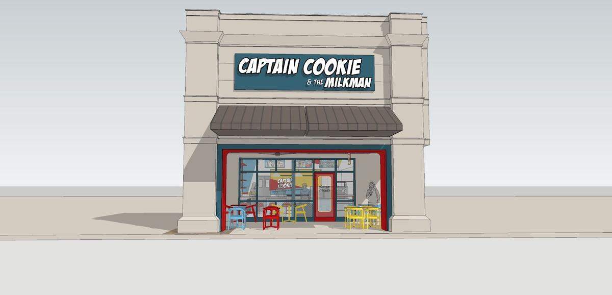 Captain Cookie & the Milk Man will open its second Raleigh brick-and-mortar at North Hills. As shown in the rendering, the store’s bright colors help carry out the superhero theme.