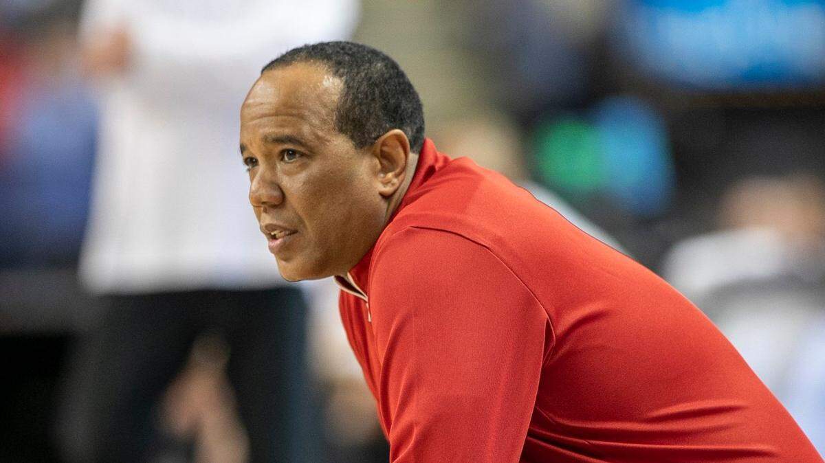 N.C. State coach Kevin Keatts watches his team of offense in the first half against Virginia Tech in the second round of the ACC Tournament on Wednesday, March 8, 2023 at the Greensboro Coliseum in Greensboro, N.C.