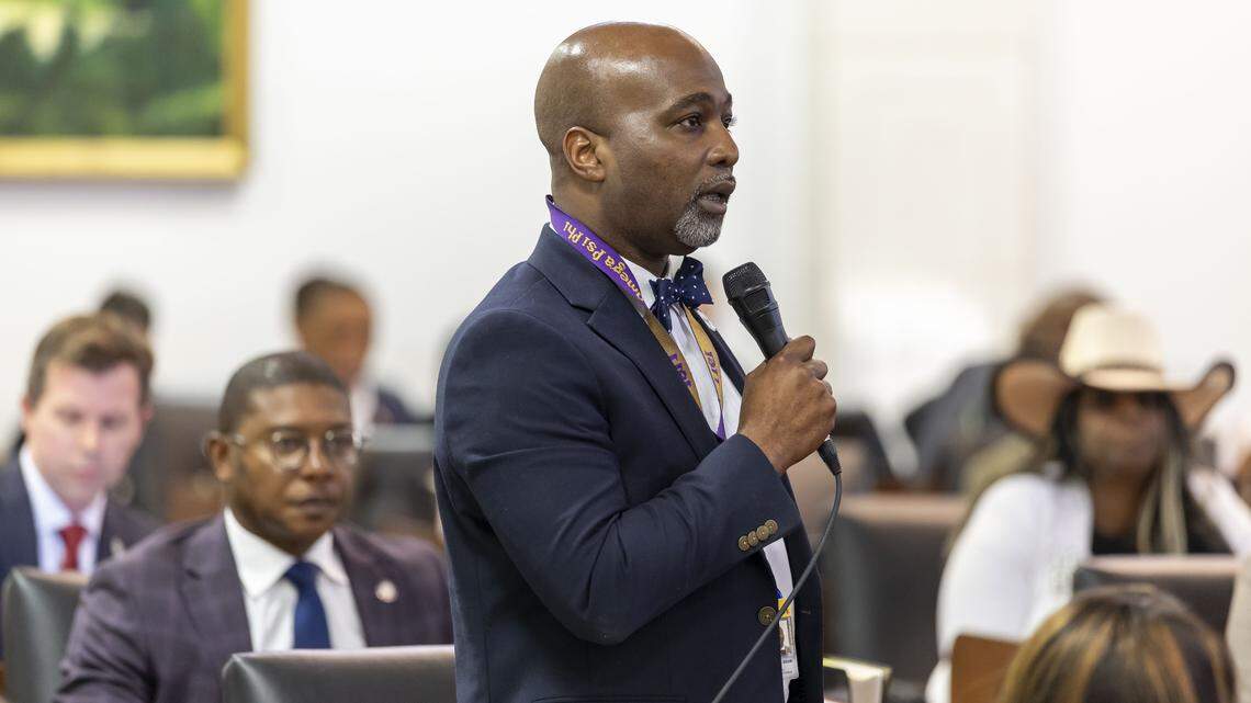 Rep. Zach Hawkins of Durham speaks about care for people with autism during debate on House Bill 696, before its passage, in the House on Wednesday, April 22, 2026 in Raleigh, N.C.